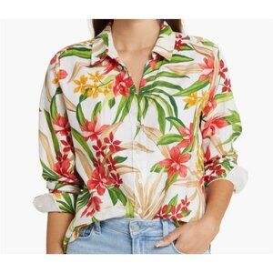Tommy Bahama Calli Cove Linen Shirt Coconut Floral Tropical Top Women's Small S